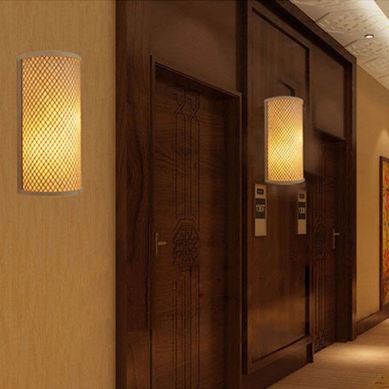 Aplique de pared de bambú semicilíndrico, creativo, para mesita de noche, escaleras, iluminación rural