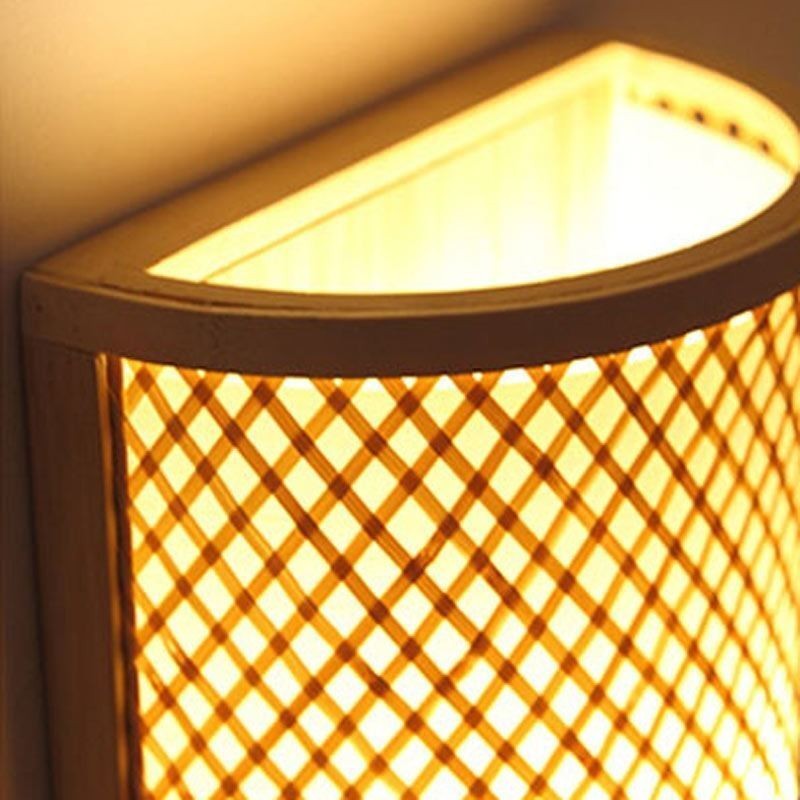 Aplique de pared de bambú semicilíndrico, creativo, para mesita de noche, escaleras, iluminación rural