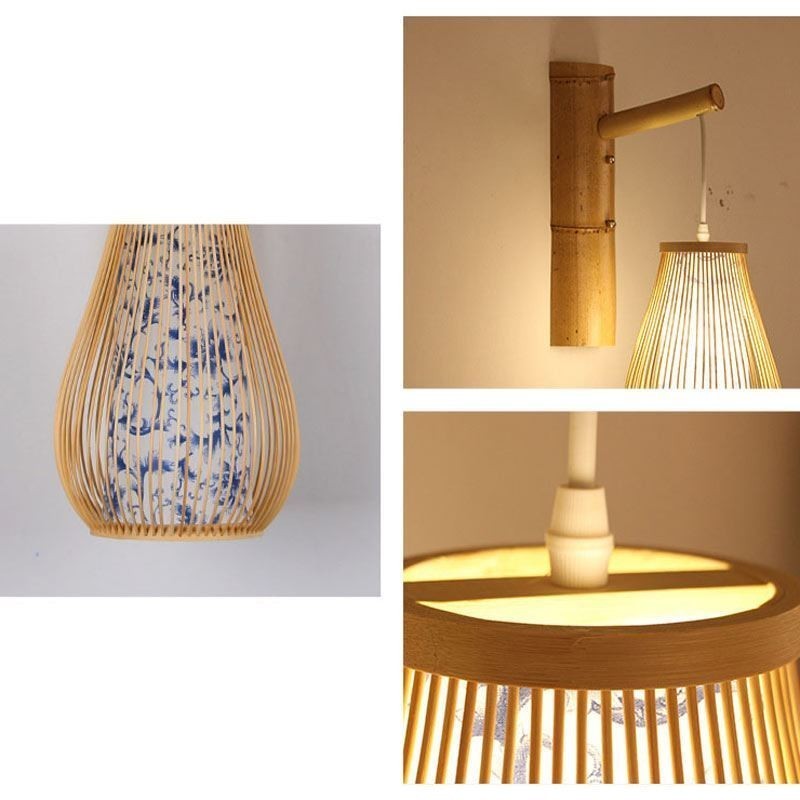 Aplique de pared de bambú tejido, estilo retro chino