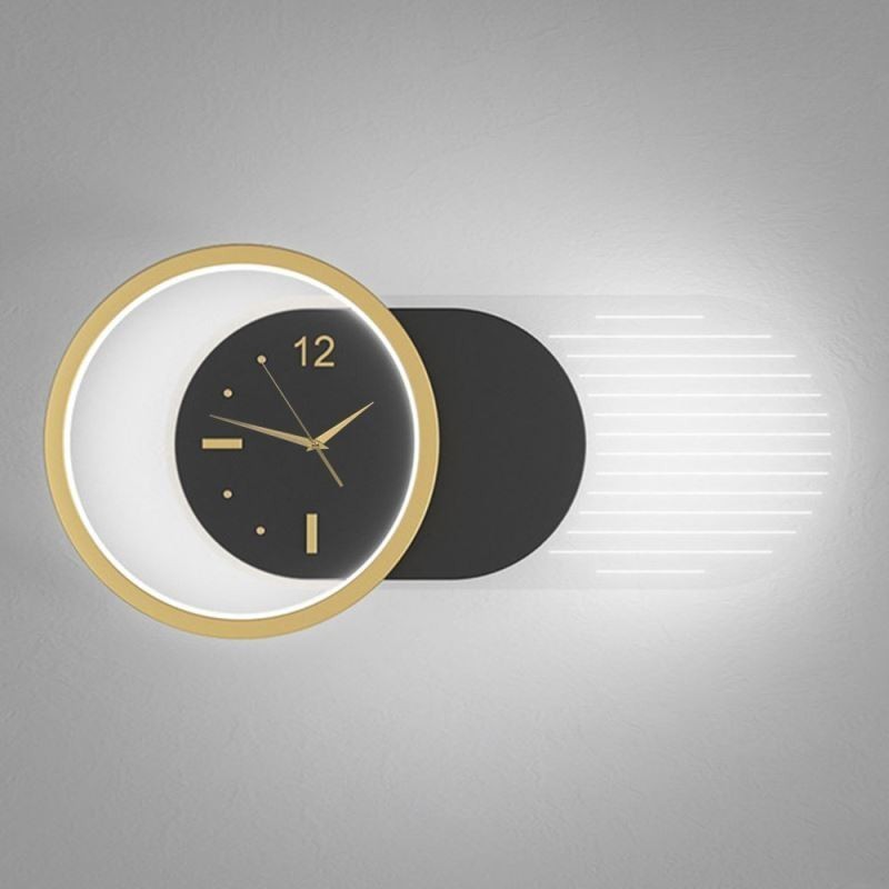 Lámpara de pared moderna minimalista de acrílico y hierro forjado con reloj.