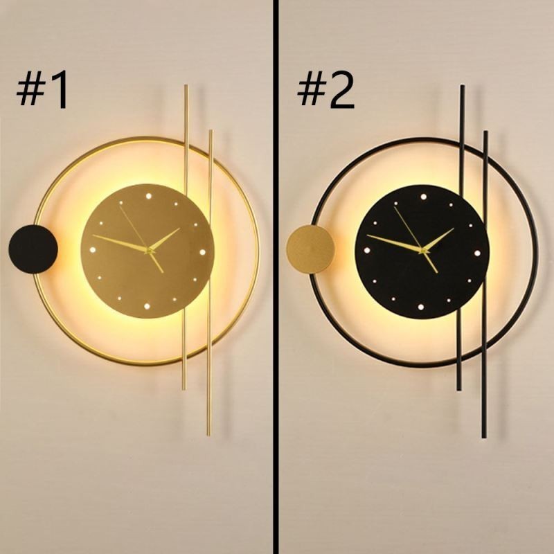 Lámpara de pared con reloj, moderna y minimalista, de hierro forjado.