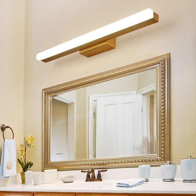 Lámpara de espejo de madera maciza, lámpara de pared moderna