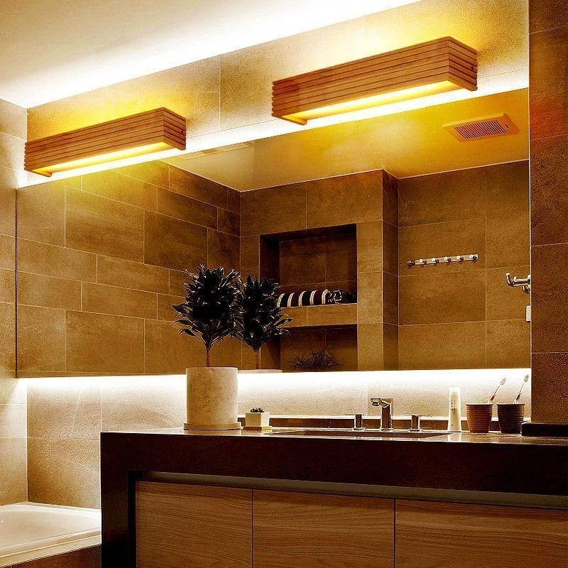 Lámparas de pared de madera de estilo japonés, lámpara de baño, aplique de pared para el hogar