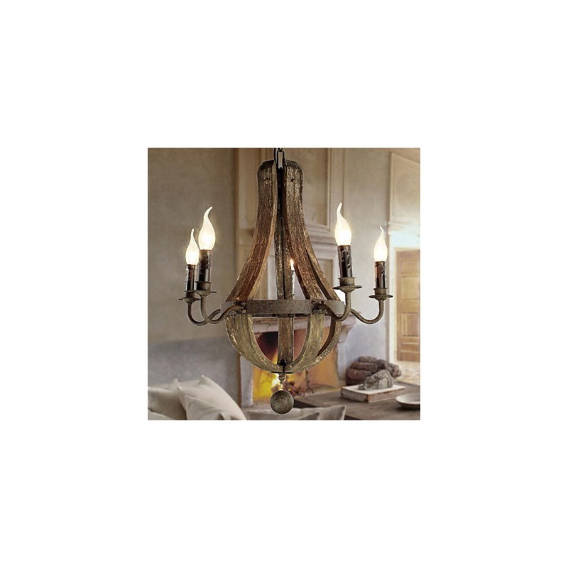 Lámpara de araña de 5 luces, estilo vintage, retro, estilo campestre, para salón o comedor, de metal.
