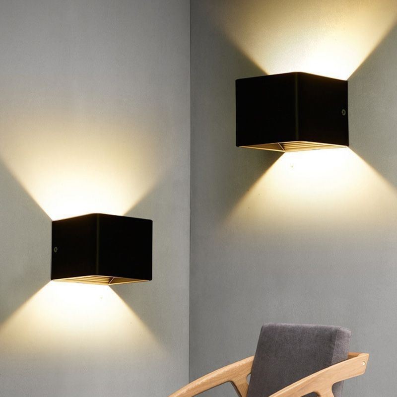 Lámpara de pared de aluminio para balcón, montaje en superficie, cubo, luz de porche