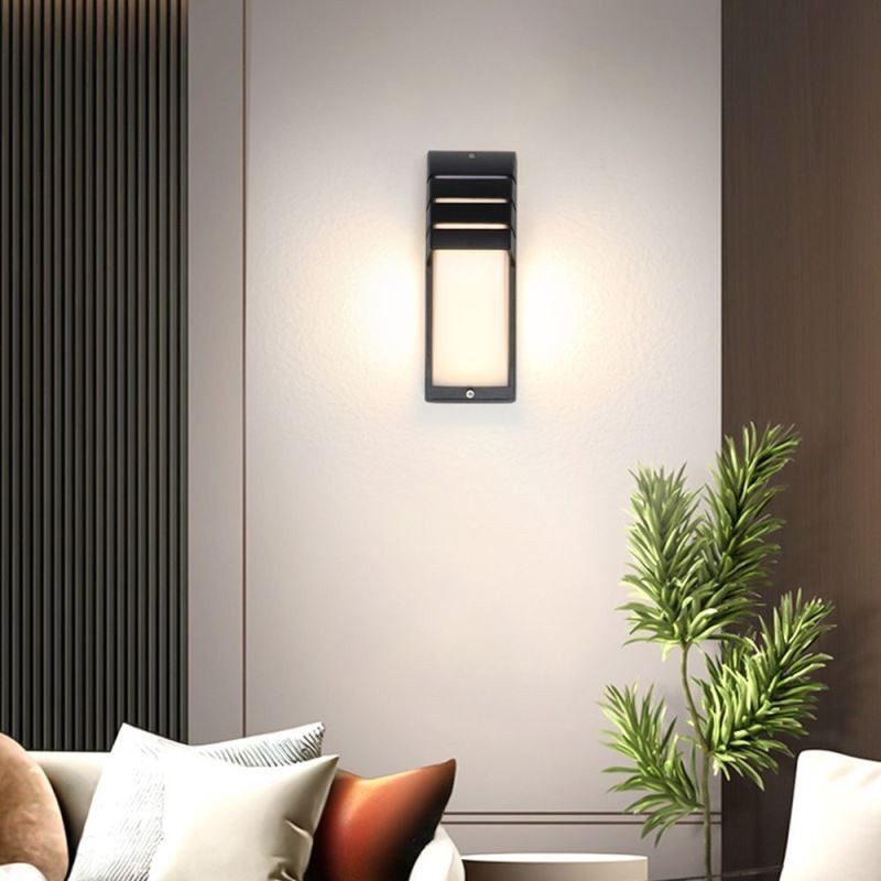 Lámpara de pared de aluminio negro para porche exterior, impermeable, para jardín y patio.