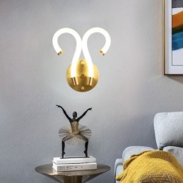 Lámpara de pared moderna con diseño creativo de cuerno de oveja de cobre, 2 luces