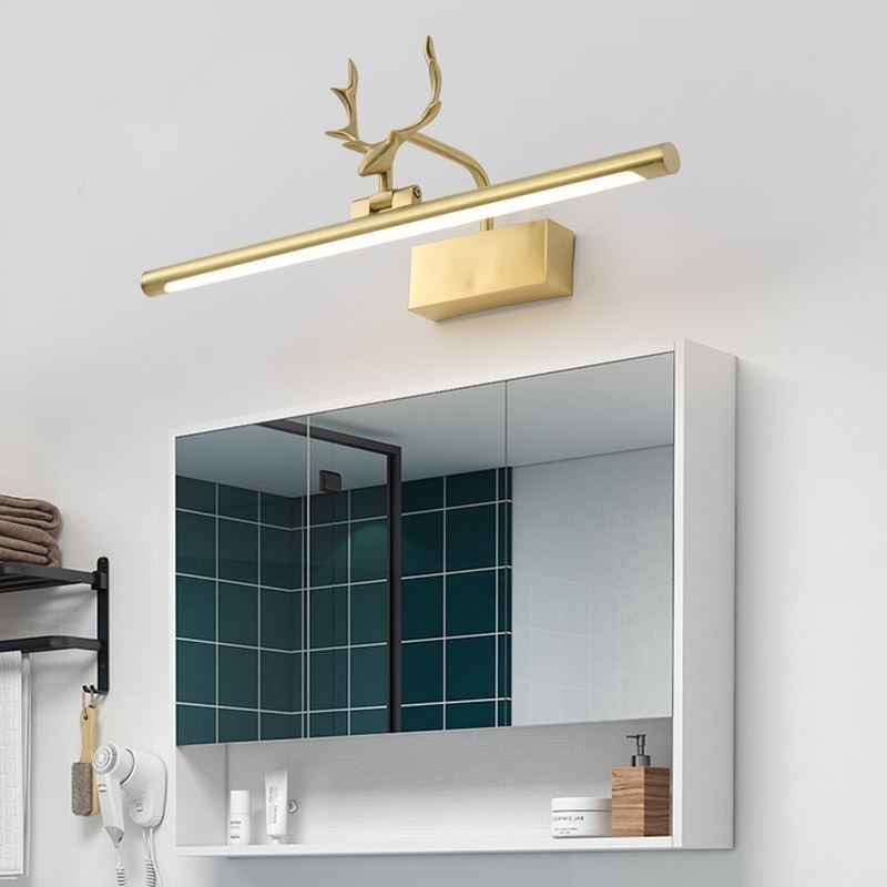 Lámpara de pared nórdica de latón con espejo y luz frontal