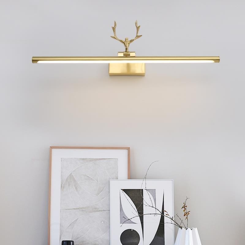 Lámpara de pared nórdica de latón con espejo y luz frontal
