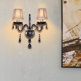 Aplique de pared de cristal estilo europeo con dos luces y vela negra
