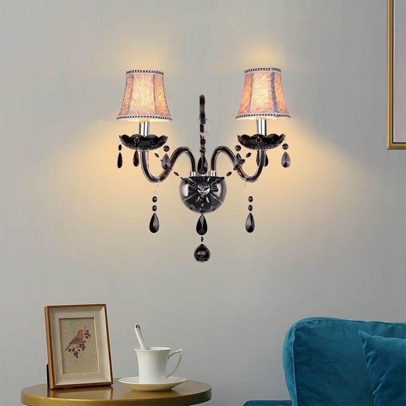 Aplique de pared de cristal estilo europeo con dos luces y vela negra