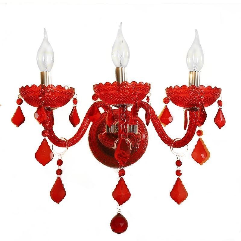 Aplique de pared de cristal europeo, color rojo