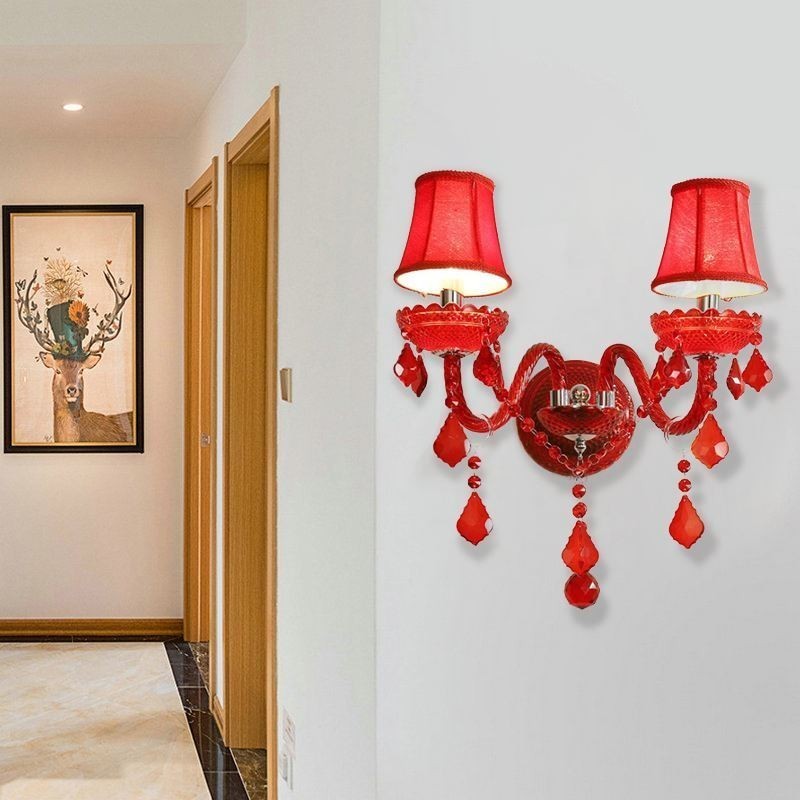 Aplique de pared de cristal europeo, color rojo