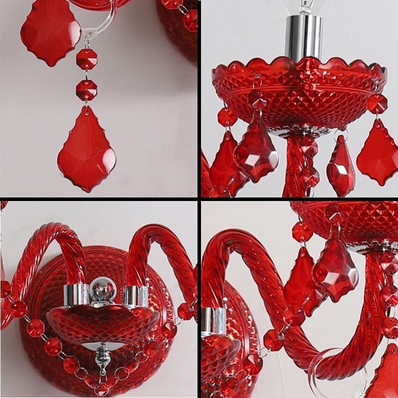 Aplique de pared de cristal europeo, color rojo