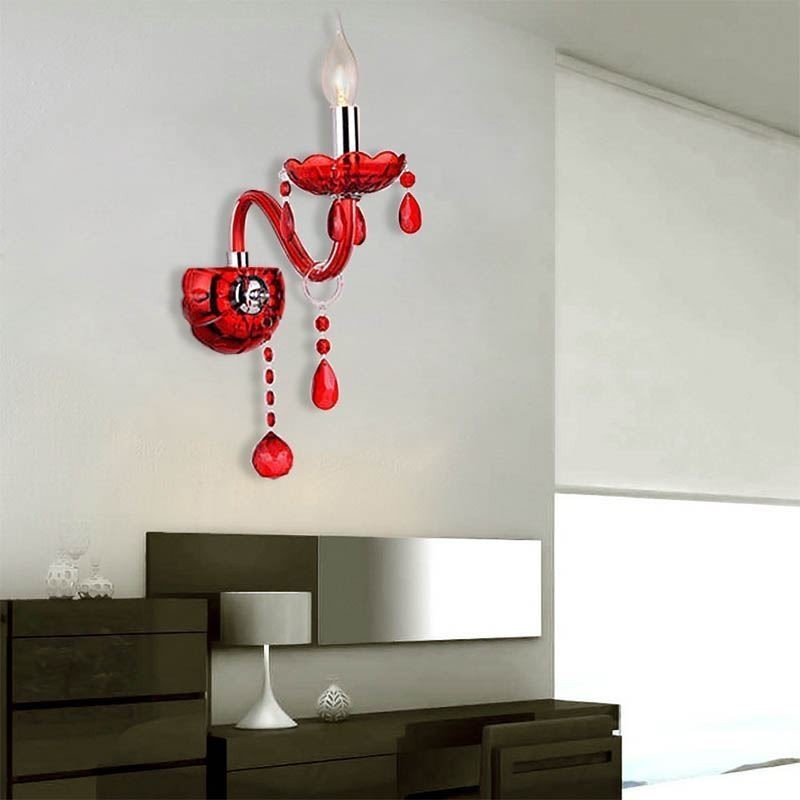 Aplique de pared europeo de cristal color rojo
