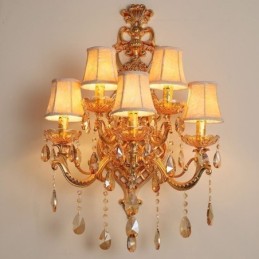 Aplique de pared europeo de cristal de lujo, aleación de zinc, cinco luces para pasillo