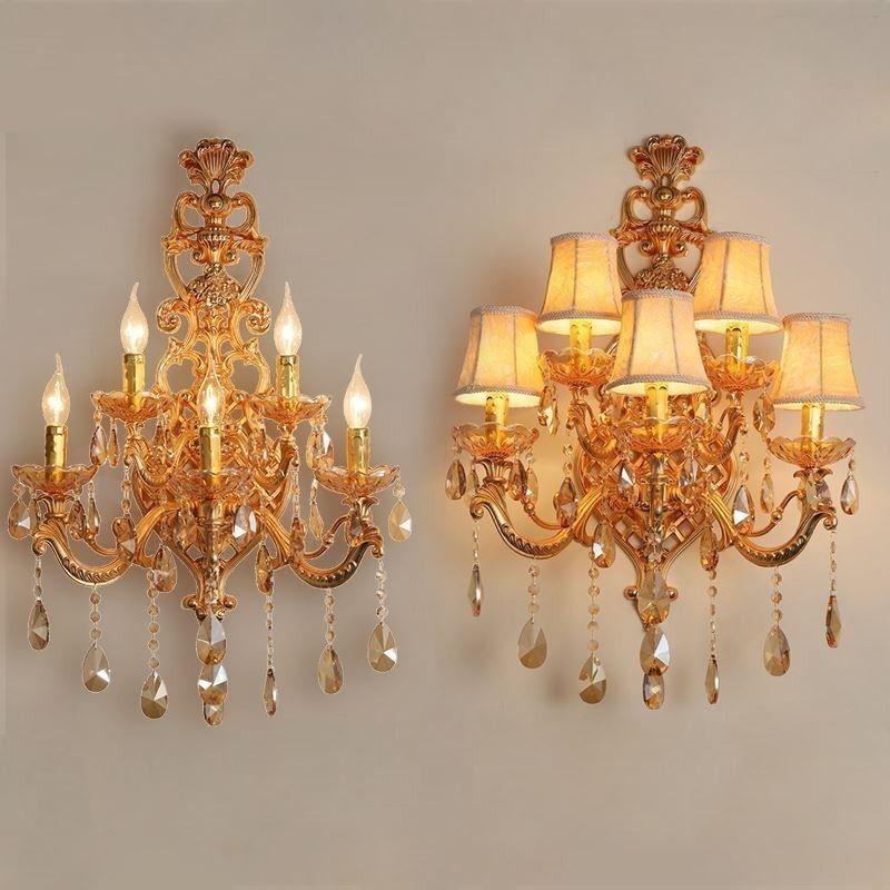Aplique de pared europeo de cristal de lujo, aleación de zinc, cinco luces para pasillo