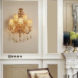 Aplique de pared europeo de cristal de lujo, aleación de zinc, cinco luces para pasillo