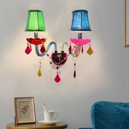 Aplique de cristal colorido europeo de dos luces para pared de pasillo Aplique de cristal colorido europeo de dos luces para pared de pasillo