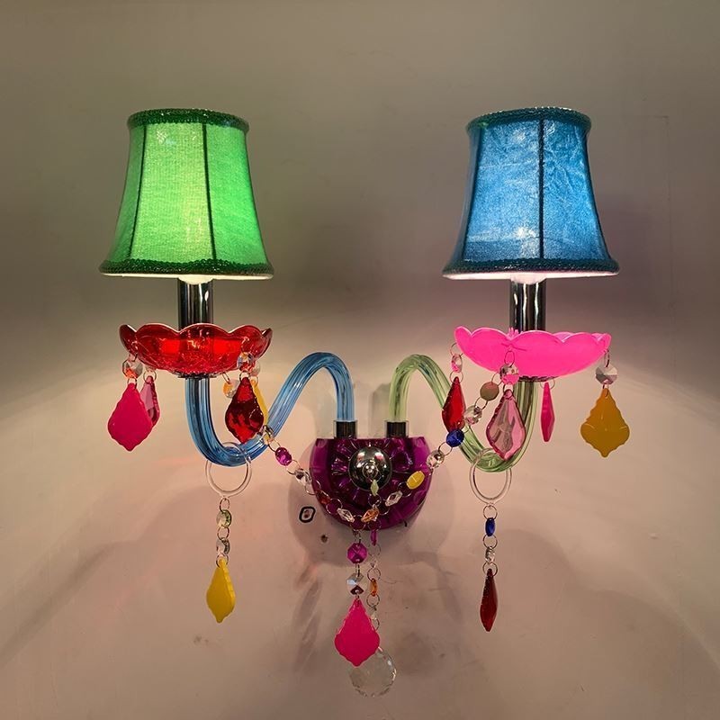 Aplique de cristal colorido europeo de dos luces para pared de pasillo