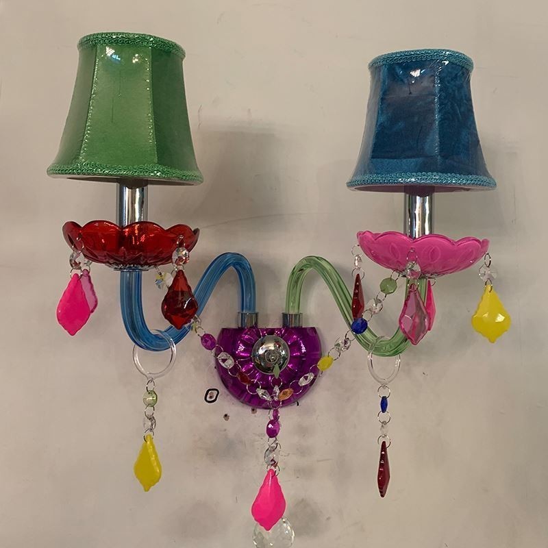 Aplique de cristal colorido europeo de dos luces para pared de pasillo