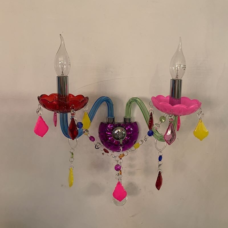 Aplique de cristal colorido europeo de dos luces para pared de pasillo