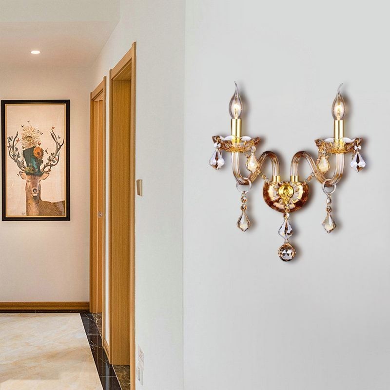 Aplique de cristal europeo elegante de dos luces para escaleras