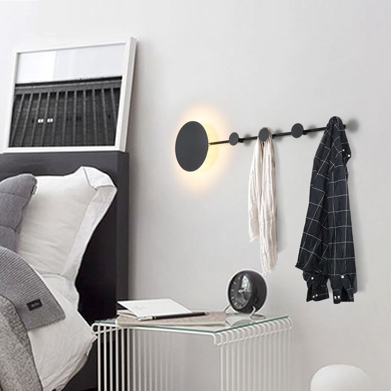 Lámpara de pared moderna circular con gancho negro, iluminación de mesita de noche