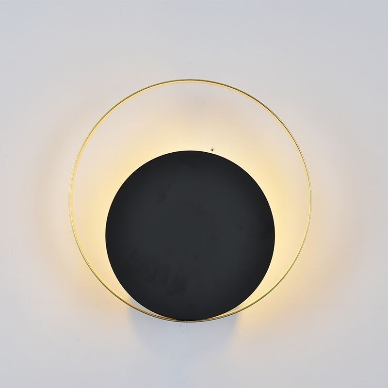 Aplique de pared de estilo moderno, circular, negro, lámpara creativa, iluminación de noche