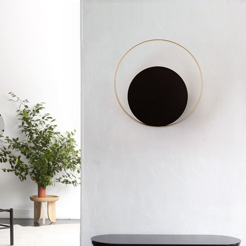 Aplique de pared de estilo moderno, circular, negro, lámpara creativa, iluminación de noche