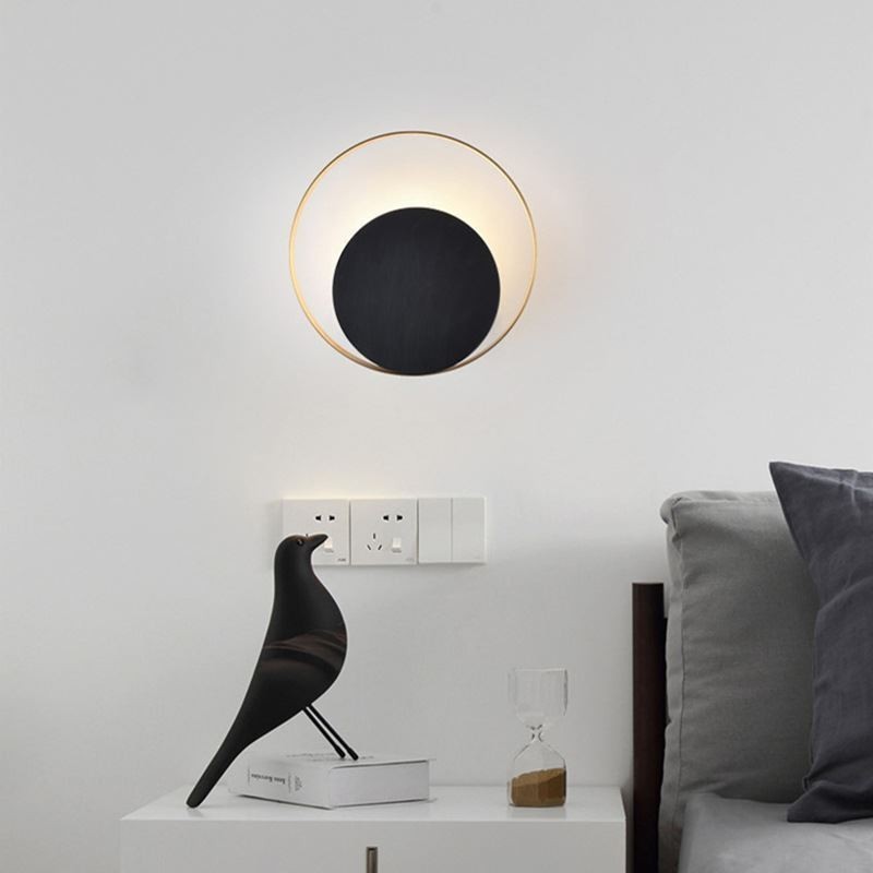 Aplique de pared de estilo moderno, circular, negro, lámpara creativa, iluminación de noche