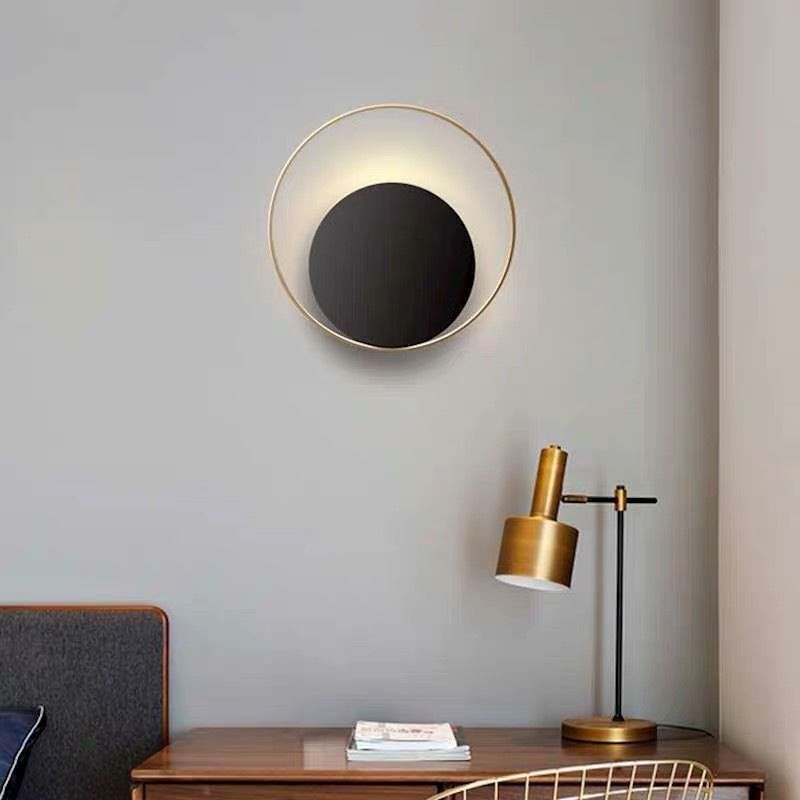 Aplique de pared de estilo moderno, circular, negro, lámpara creativa, iluminación de noche
