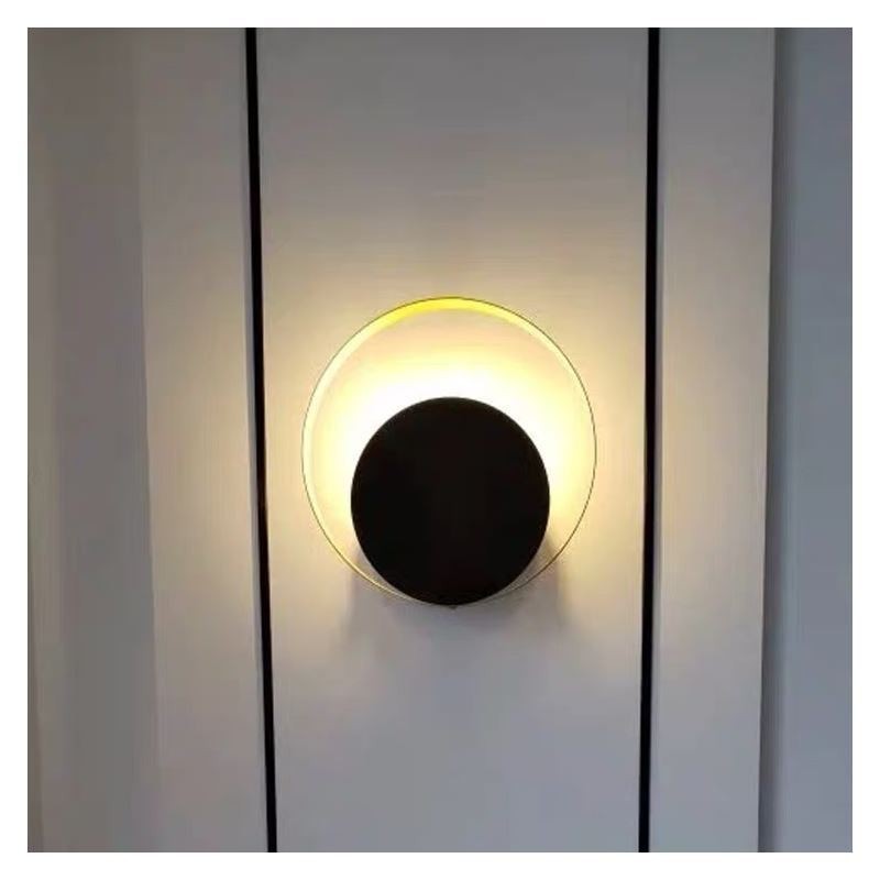 Aplique de pared de estilo moderno, circular, negro, lámpara creativa, iluminación de noche