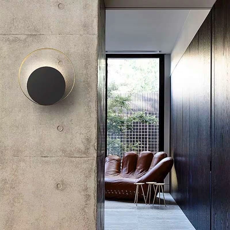 Aplique de pared de estilo moderno, circular, negro, lámpara creativa, iluminación de noche