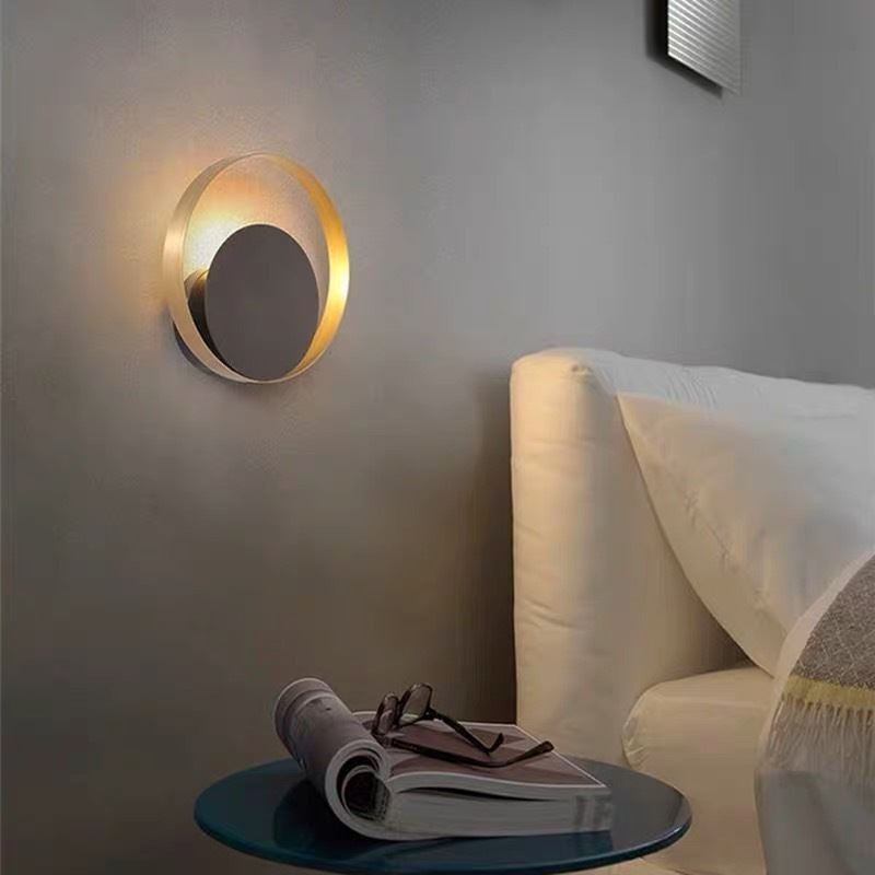 Aplique de pared de estilo moderno, circular, negro, lámpara creativa, iluminación de noche