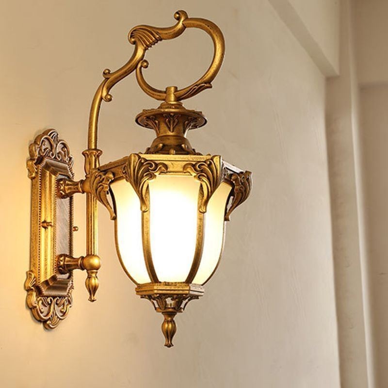 Lámpara de pared tallada impermeable para exteriores, estilo retro europeo, para patio y pasillo