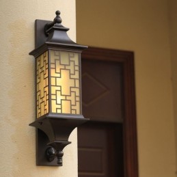Aplique de pared chino para exteriores, lámpara de pared con rejilla impermeable para ventana