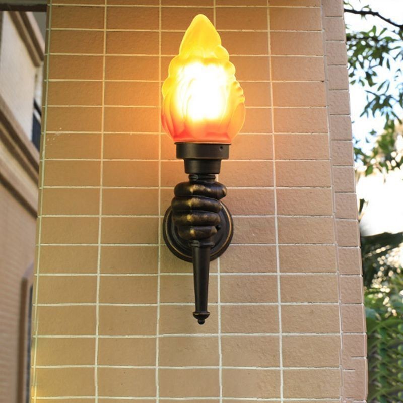 Aplique de pared exterior retro europeo, resistente al agua, con forma de antorcha
