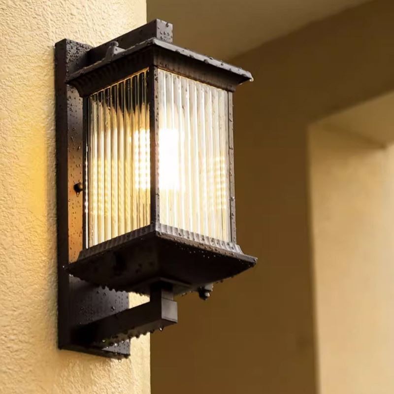 Lámpara de pared de cristal impermeable para exteriores, estilo chino, para patio, pasillo, jardín y balcón.