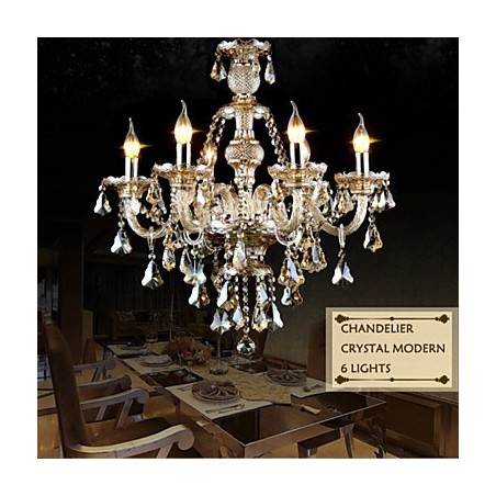 Lámpara de araña moderna de cristal color coñac de 6 luces, estilo contemporáneo. Lámpara de araña moderna de cristal color coñac de 6 luces, estilo contemporáneo.