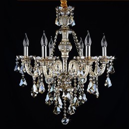 Lámpara de araña moderna de cristal color coñac de 6 luces, estilo contemporáneo.
