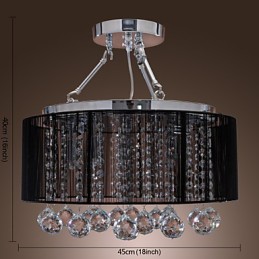 Lámpara de techo moderna de cristal con 5 luces y pantalla de tela negra