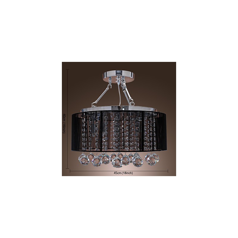 Lámpara de techo moderna de cristal con 5 luces y pantalla de tela negra