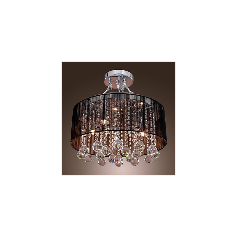 Lámpara de techo moderna de cristal con 5 luces y pantalla de tela negra