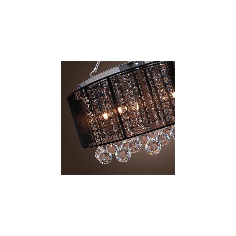 Lámpara de techo moderna de cristal con 5 luces y pantalla de tela negra