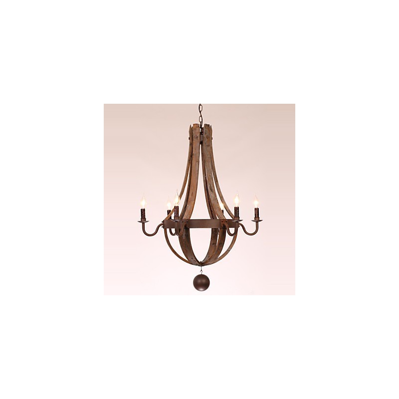 Lámpara de araña de 6 luces, estilo vintage, retro, estilo campestre, para salón, comedor, garaje, de metal.