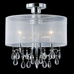 Elegante lámpara de techo de cristal con 3 luces y pantalla de tela