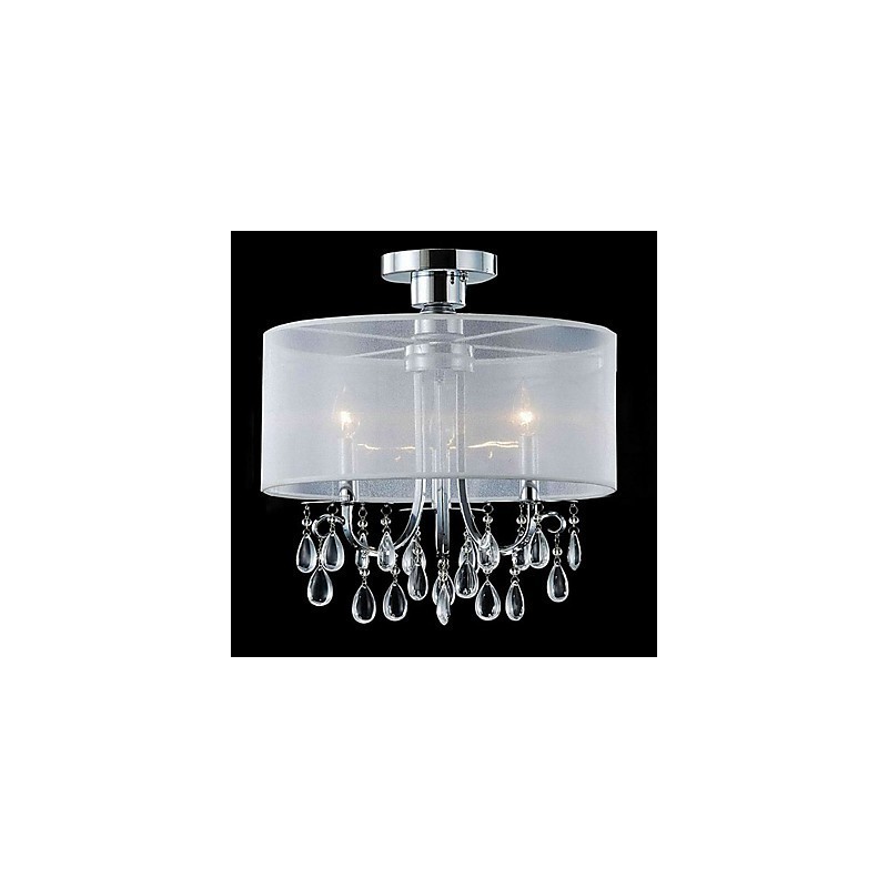 Elegante lámpara de techo de cristal con 3 luces y pantalla de tela