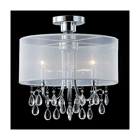 Elegante lámpara de techo de cristal con 3 luces y pantalla de tela Elegante lámpara de techo de cristal con 3 luces y pantalla de tela