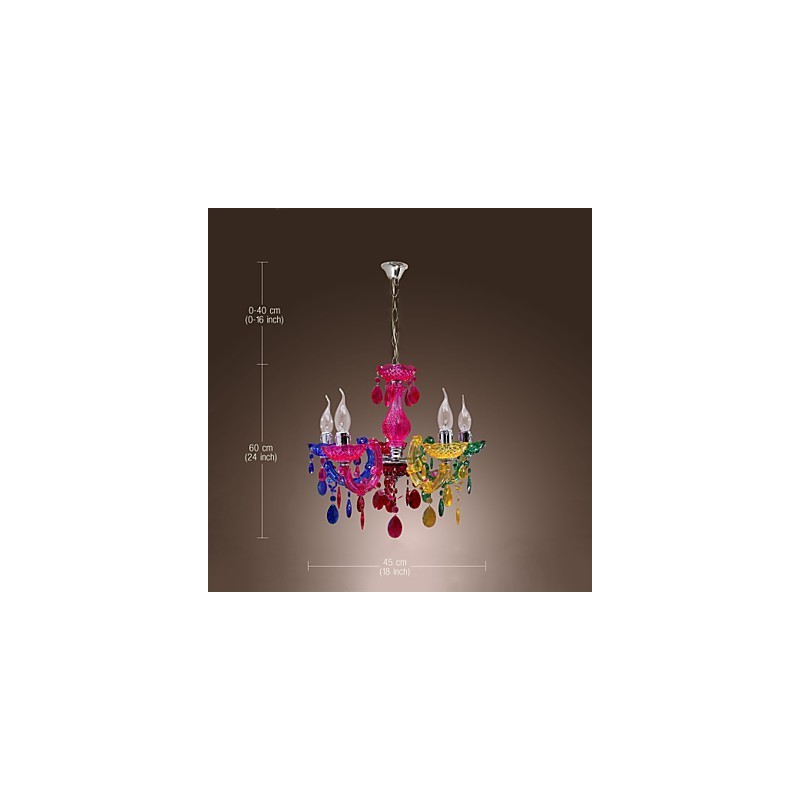 Lámpara de araña clásica tradicional de acrílico cromado y cristal